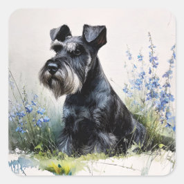 Watercolor Schnauzer Quadratischer Aufkleber