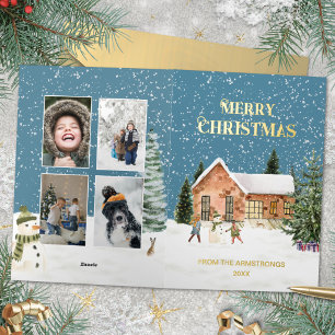 Watercolor-Schneemann-Bauernhaus 4 Foto Weihnachte