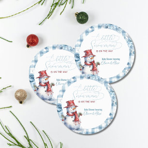 Watercolor-Schneemann-Winter-Junge-Baby-Party Runder Aufkleber