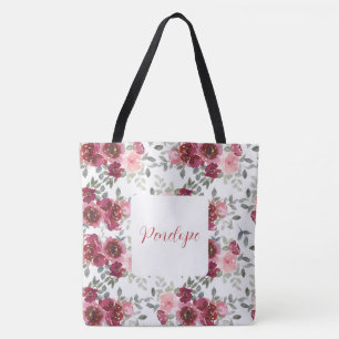 Watercolor-Schöne-Blumen-Name-Tragetasche Tasche