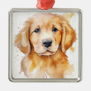 WATERCOLOR SCHÖNER GOLDENER RETRIEVER HUND ORNAMENT AUS METALL