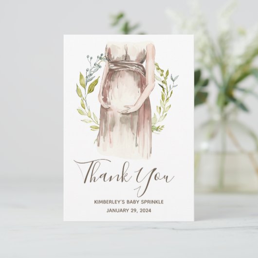 Watercolor Schwangere Babydusche Danke, C Dankeskarte (Stehend Vorderseite)