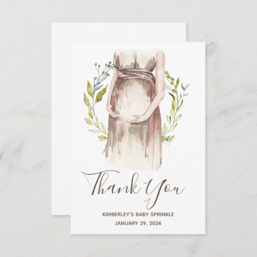 Watercolor Schwangere Babydusche Danke, C Dankeskarte (Vorne/Hinten)