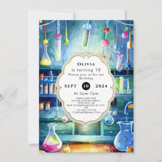 Watercolor Science Magic Scientist zum Geburtstag Einladung