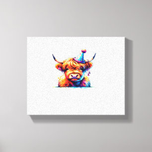 Watercolor Scottish Highland Cow Birthday Essentia Leinwanddruck