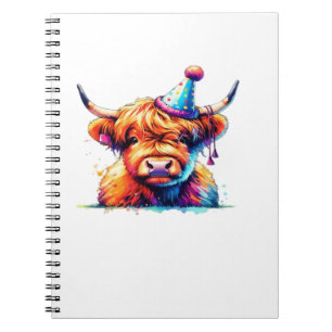 Watercolor Scottish Highland Cow Birthday Essentia Notizblock