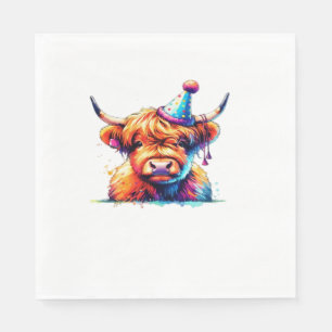 Watercolor Scottish Highland Cow Birthday Essentia Serviette
