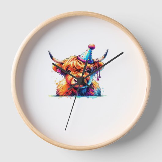 Watercolor Scottish Highland Cow Birthday Essentia Uhr (Vorderseite)