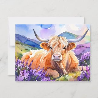 Watercolor Scottish Highland Cow Postcard Postkarte