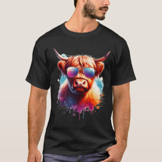 Watercolor Scottish Highland Cow Wear Sungclay T-Shirt