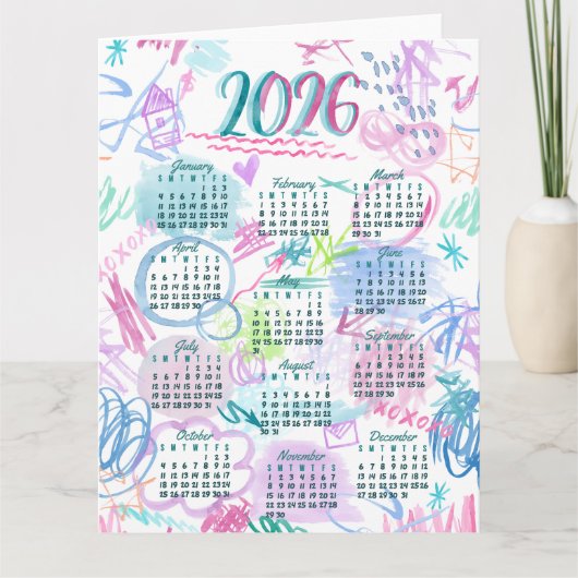 Watercolor scribbs Kalender Karte (Vorderseite)