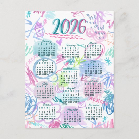 Watercolor scribbs Kalender Postkarte (Vorderseite)