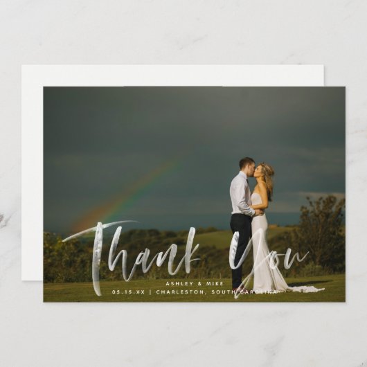 Watercolor Script 2 Foto Wedding Danke Karte (Vorne/Hinten)