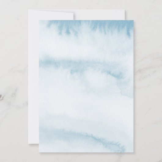 Watercolor Script Baby Dusche Einladung in Blue (Rückseite)