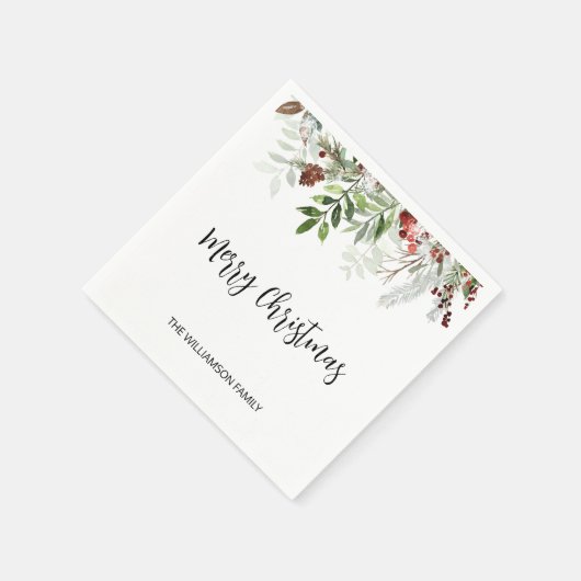 Watercolor Script Frohe Weihnachtsgrün Serviette (Ecke)