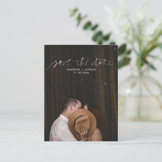 Watercolor Script Save the Date Postkarten (Stehend Vorderseite)