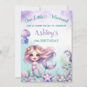 Watercolor Sea Mermaid Birthday  Einladung (Vorderseite)