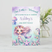 Watercolor Sea Mermaid Birthday  Einladung (Stehend Vorderseite)