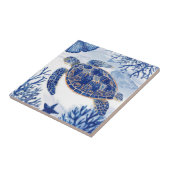 Watercolor Sea Turtle Ocean Blue Fliese (Seite)