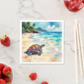 Watercolor Sea Turtle On a Beach Serviette (Beispiel)