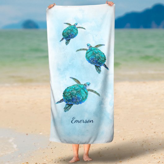 Watercolor Sea Turtle Tropical Ocean Strandtuch