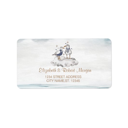 Watercolor Seagulls Beach Wedding  Adressaufkleber (Vorne)