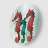 Watercolor Seahorses Nautical Große Wanduhr (Winkel)