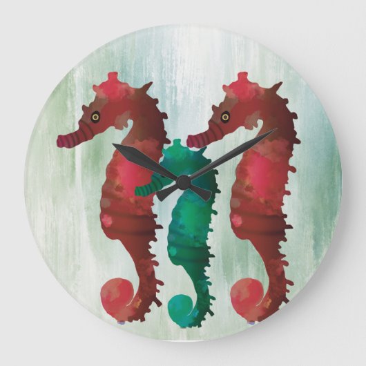 Watercolor Seahorses Nautical Große Wanduhr (Vorderseite)