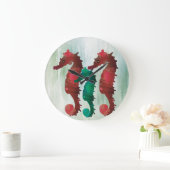Watercolor Seahorses Nautical Große Wanduhr (Zuhause)