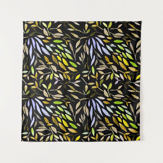 Watercolor seamless pattern with colorful leaves.  wandteppich (Vorderseite)