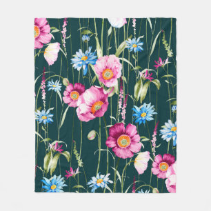 Watercolor seamless pattern with corn poppy flower fleecedecke