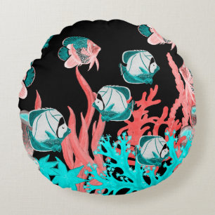 Watercolor seamless pattern with exotic fish on co rundes kissen