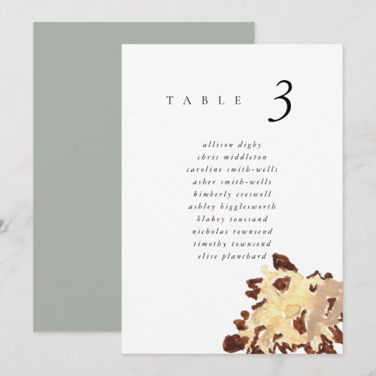 Watercolor Seashell Beach 5x7" Wedding Seat Chart (Vorne/Hinten)