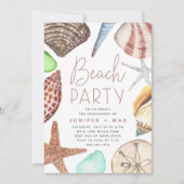 Watercolor Seashell Beach Engagement Party Einladung (Vorderseite)