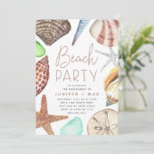 Watercolor Seashell Beach Engagement Party Einladung (Stehend Vorderseite)