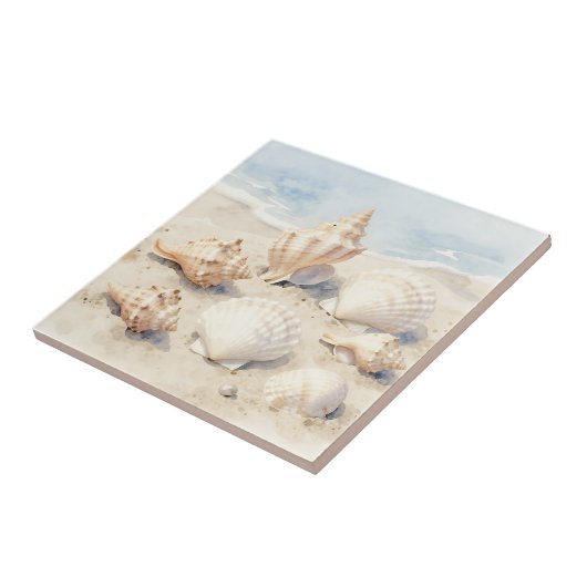 Watercolor Seashells Beach Scene Fliese (Seite)