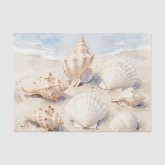 Watercolor Seashells Beach Scene Seidenpapier (Vorderseite)