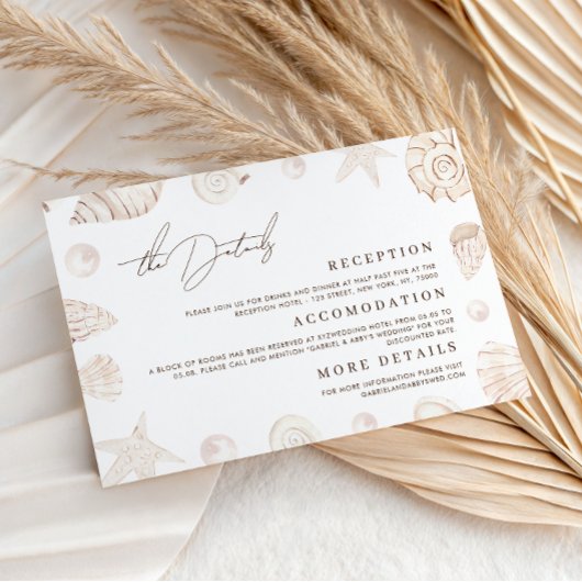 Watercolor Seashells Nautical Wedding Details Begleitkarte
