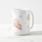 Watercolor Seashells Pearls Coastal Pattern Kaffeetasse (VorderseiteRechts)