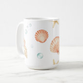 Watercolor Seashells Pearls Coastal Pattern Kaffeetasse (Vorderseite Links)