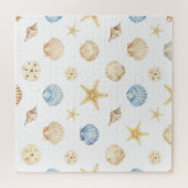 Watercolor Seashells Starfish Coastal Pattern Puzzle (Horizontal)