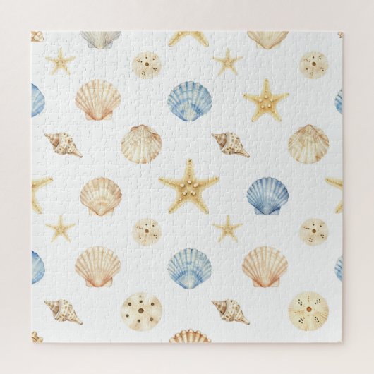 Watercolor Seashells Starfish Coastal Pattern Puzzle (Vertikal)