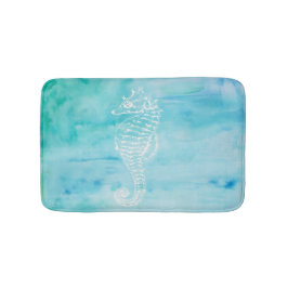 Watercolor-Seepferd-Badwolldecke Badematte