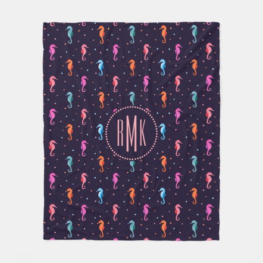 Watercolor-Seepferde auf Marine-Blau-Muster Fleecedecke (Vorderseite)