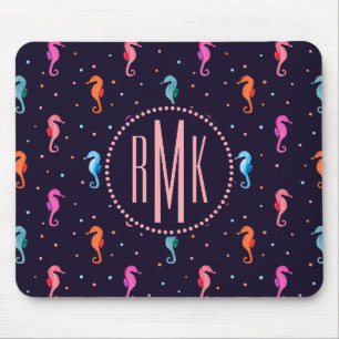 Watercolor-Seepferde auf Marine-Blau-Muster Mousepad