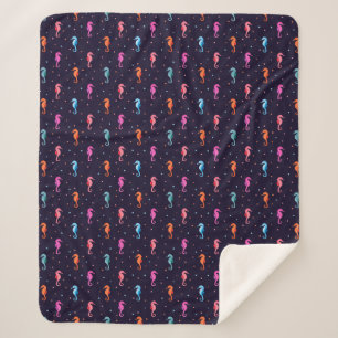 Watercolor-Seepferde auf Marine-Blau-Muster Sherpadecke
