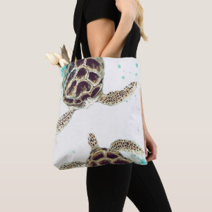 Watercolor-Seeschildkröte-Liebe-Designer Tasche