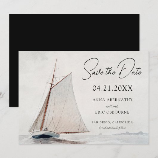 Watercolor-Segelschiff Save-the-Date-Karte Save The Date (Vorne/Hinten)