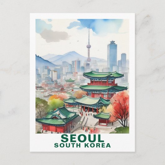 Watercolor Seoul, South Korea Travel Art Postkarte (Vorderseite)
