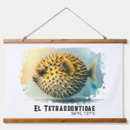 Watercolor Series: Blowfish Wandteppich Mit Holzrahmen